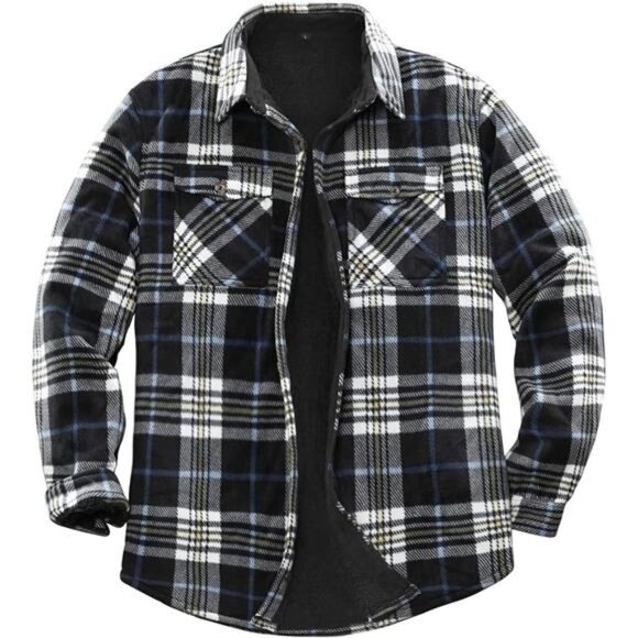 Men's Warm Sherpa Lined Fleece Flannel Shirt Jacket(All Sherpa Fleece Lined) - Picture 1 of 7